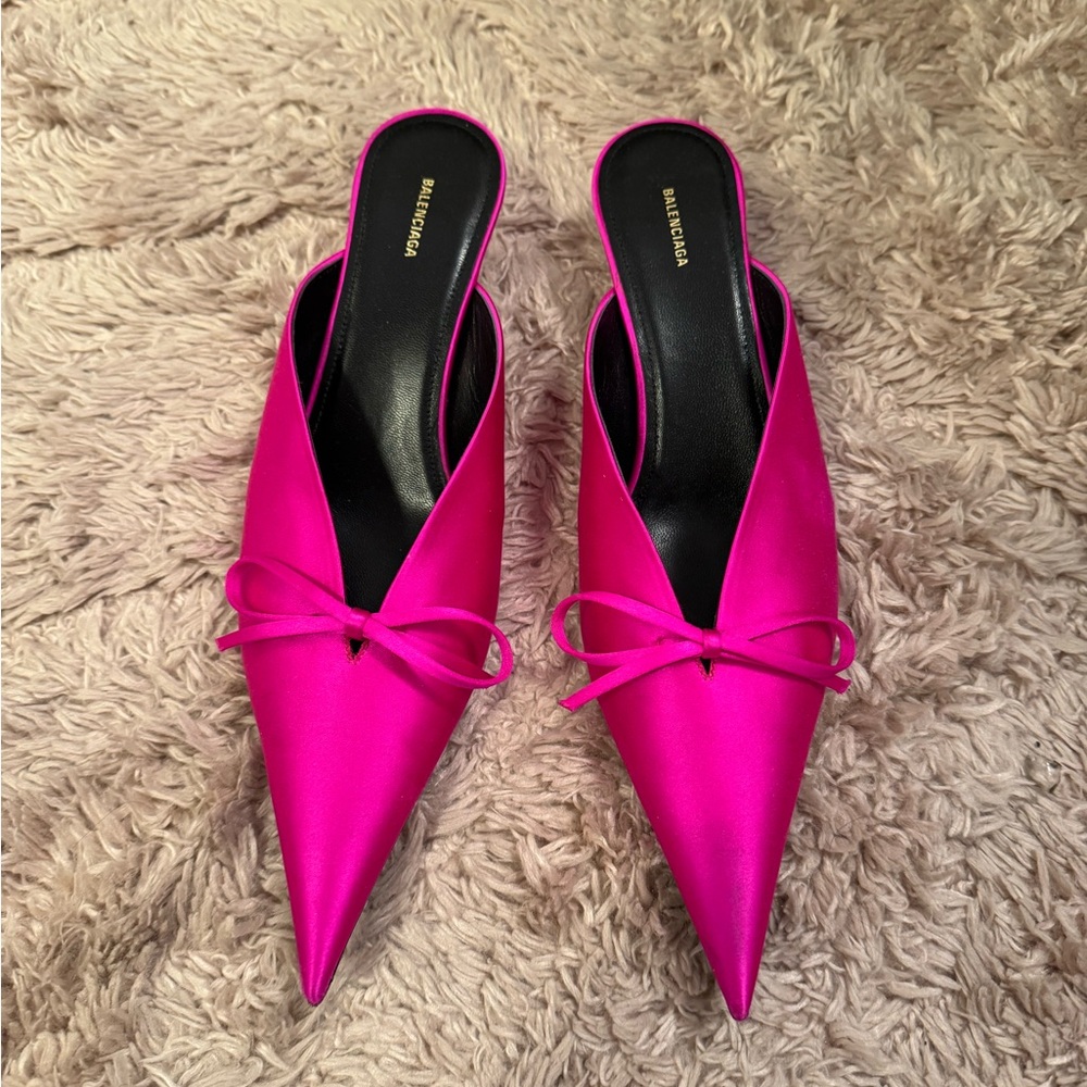 Balenciaga Pink Knife Bow 40MM Kitten Heel Mules
